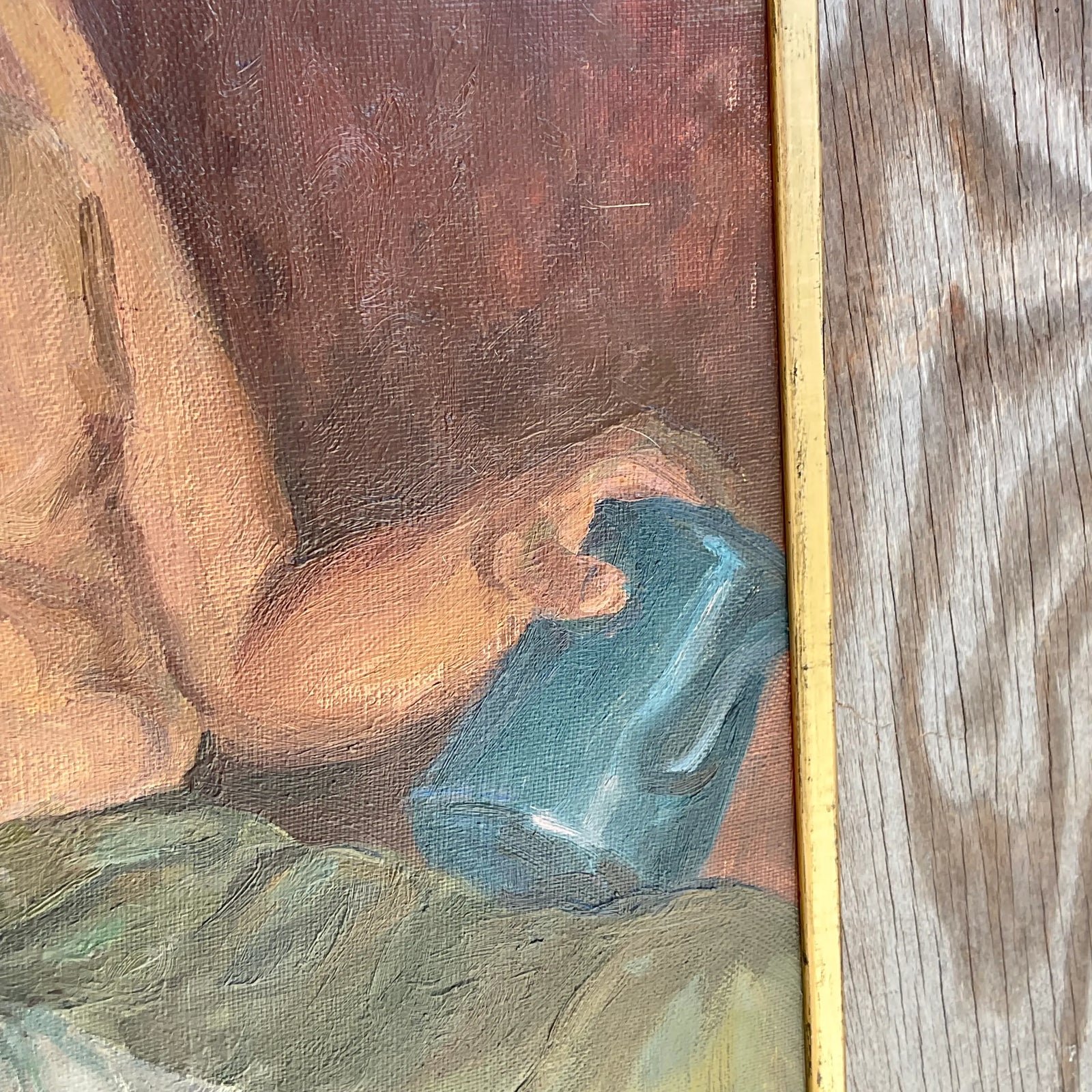 Vintage Boho Signed Original Oil Portrait of Man - Top view