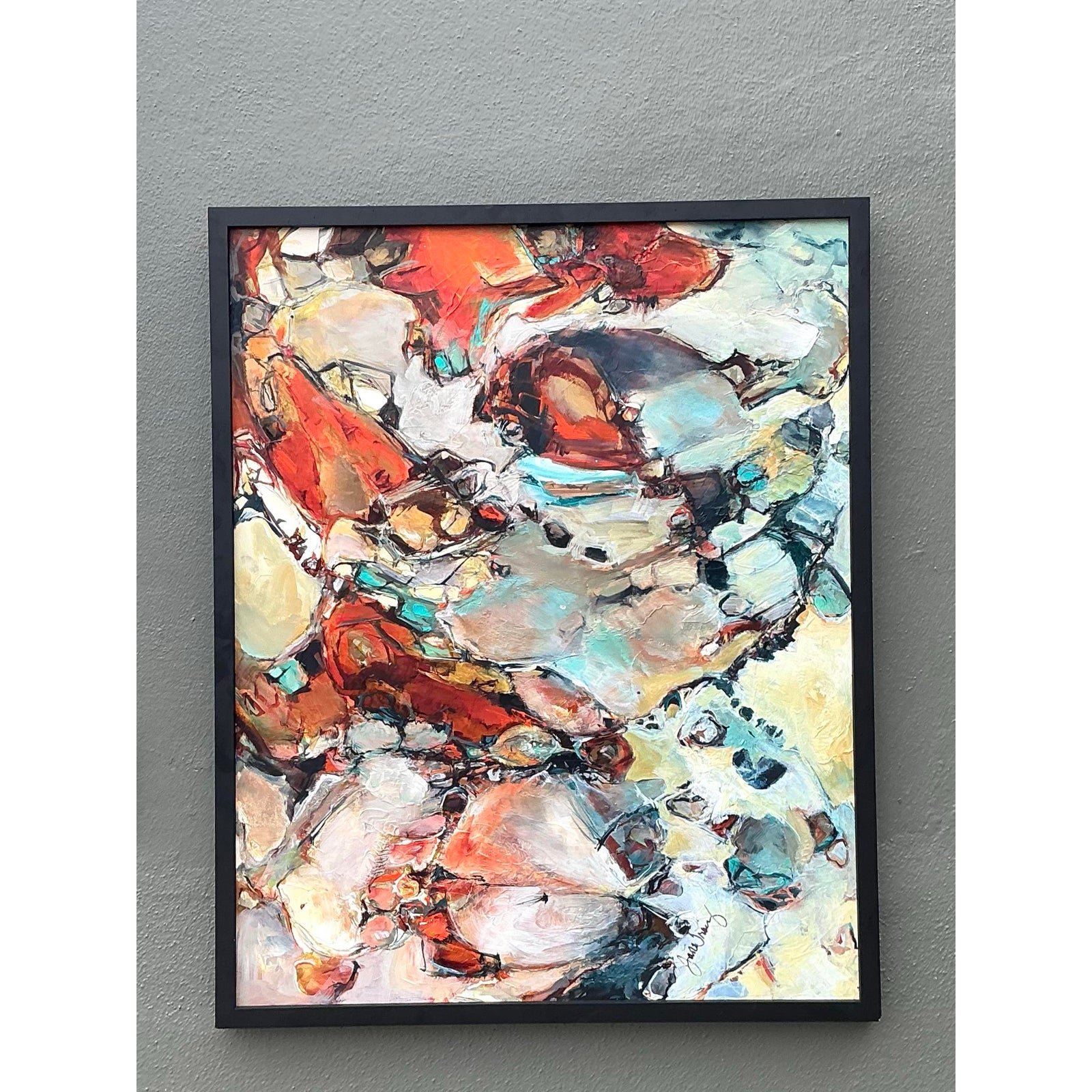 Vintage Original Abstract Oil Painting on Board - Wood, 33.5W x 41.5H - Detail view