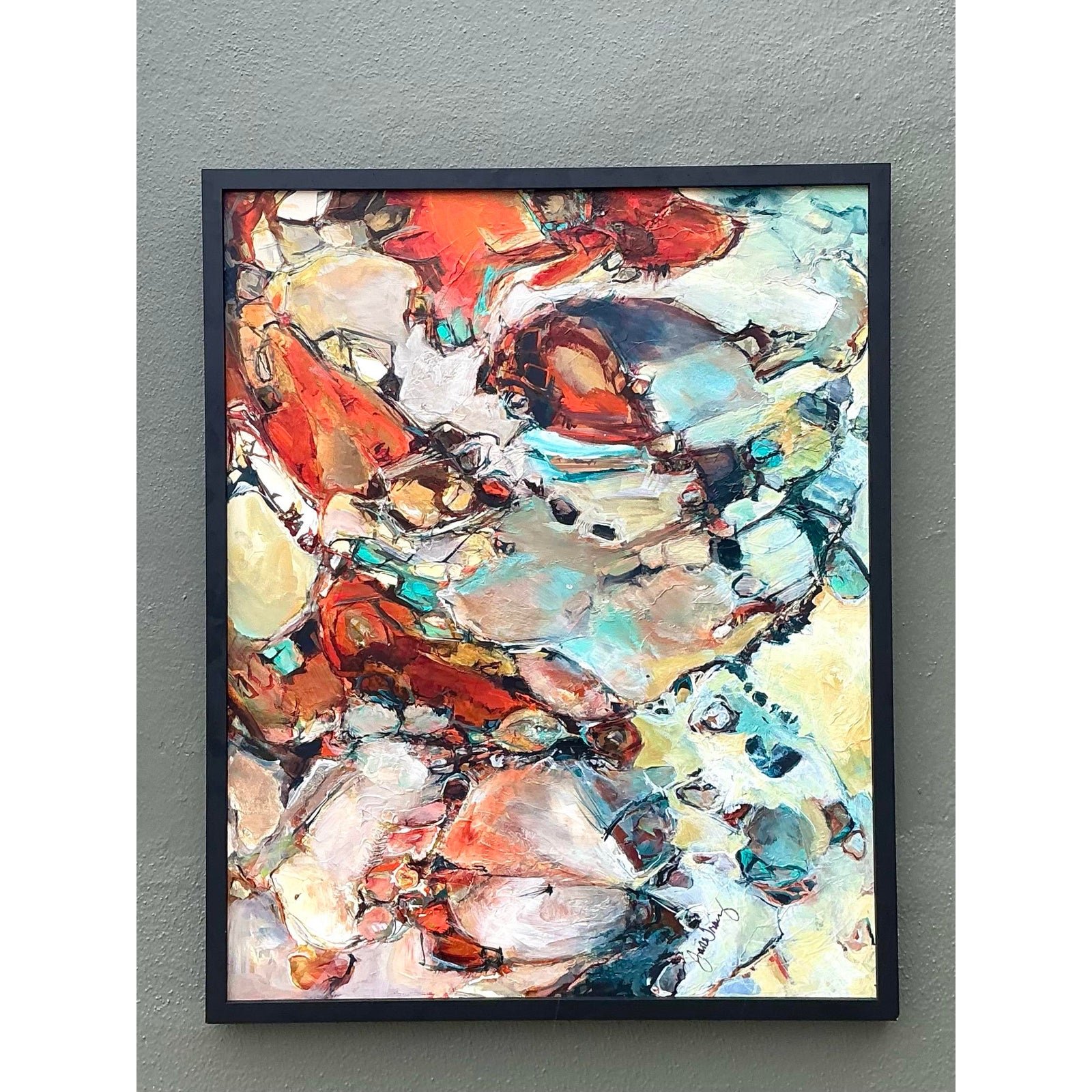 Vintage Original Abstract Oil Painting on Board - Wood, 33.5W x 41.5H - Back view