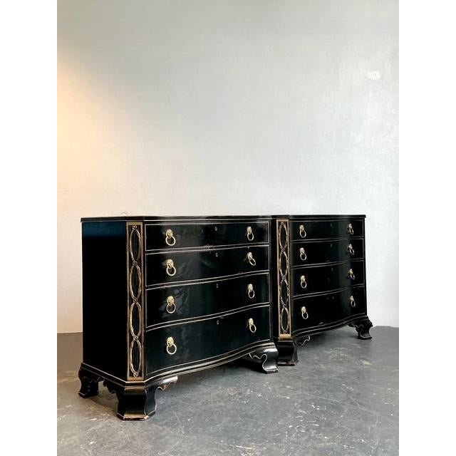 Vintage Hickory Chair Bow Front Chippendale Chest of Drawers - A Pair - Side view