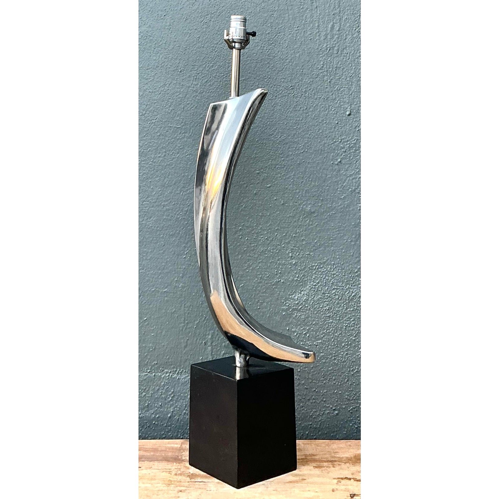 Vintage MCM Weiss and Barr for Laurel Lamp Company Chrome Sculptural Lamp - Back view
