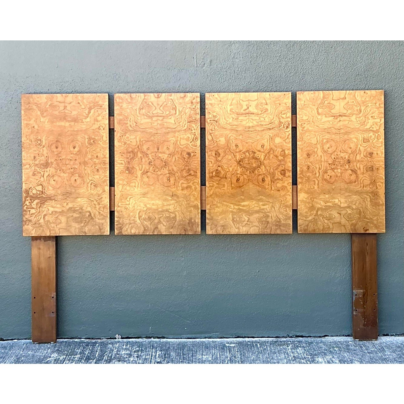 Vintage 70s Burl Wood Panel Full Headboard - Side view