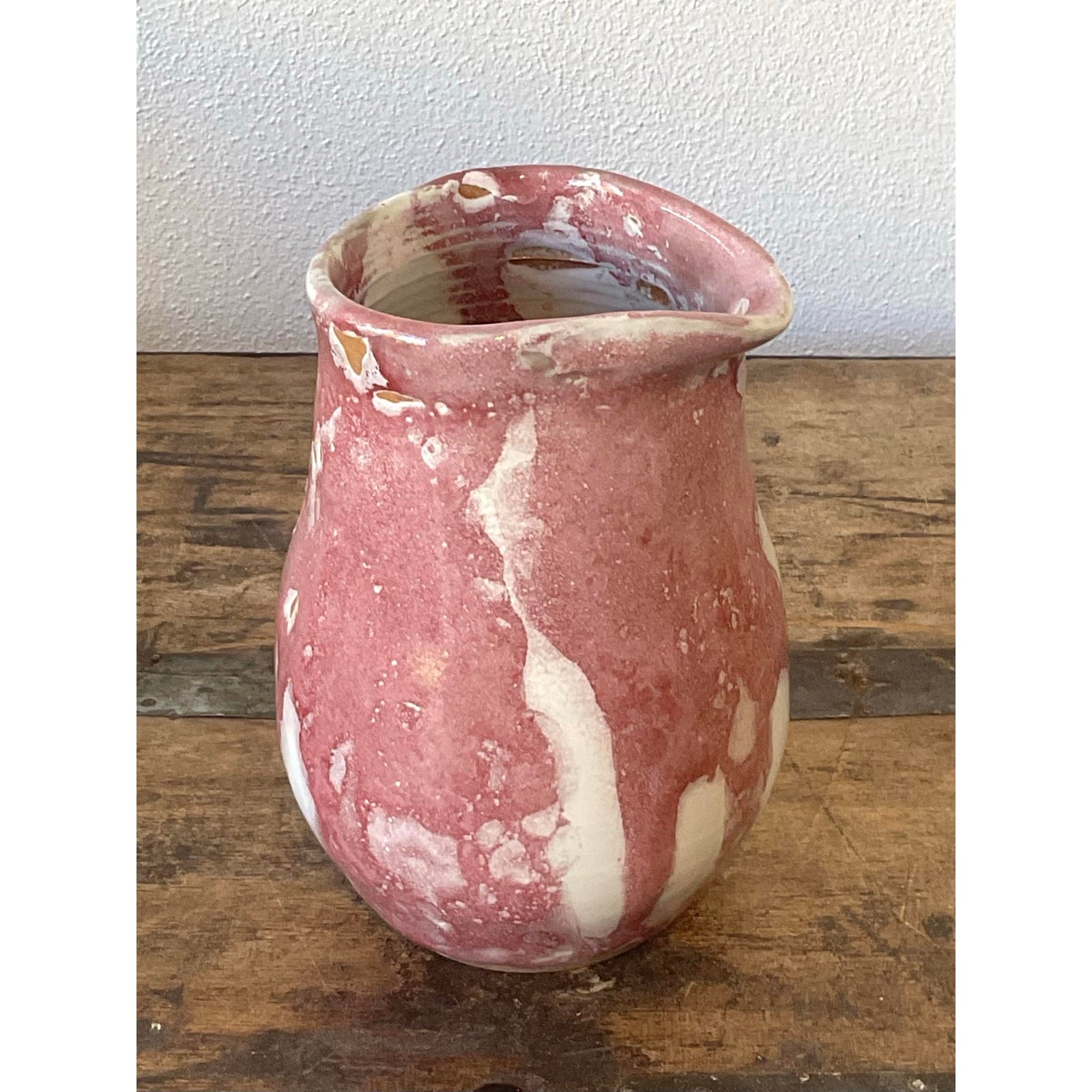 Vintage Original Studio Pottery Drip Glaze Vase - Stoneware, 3.25W x 5.5H - Top view