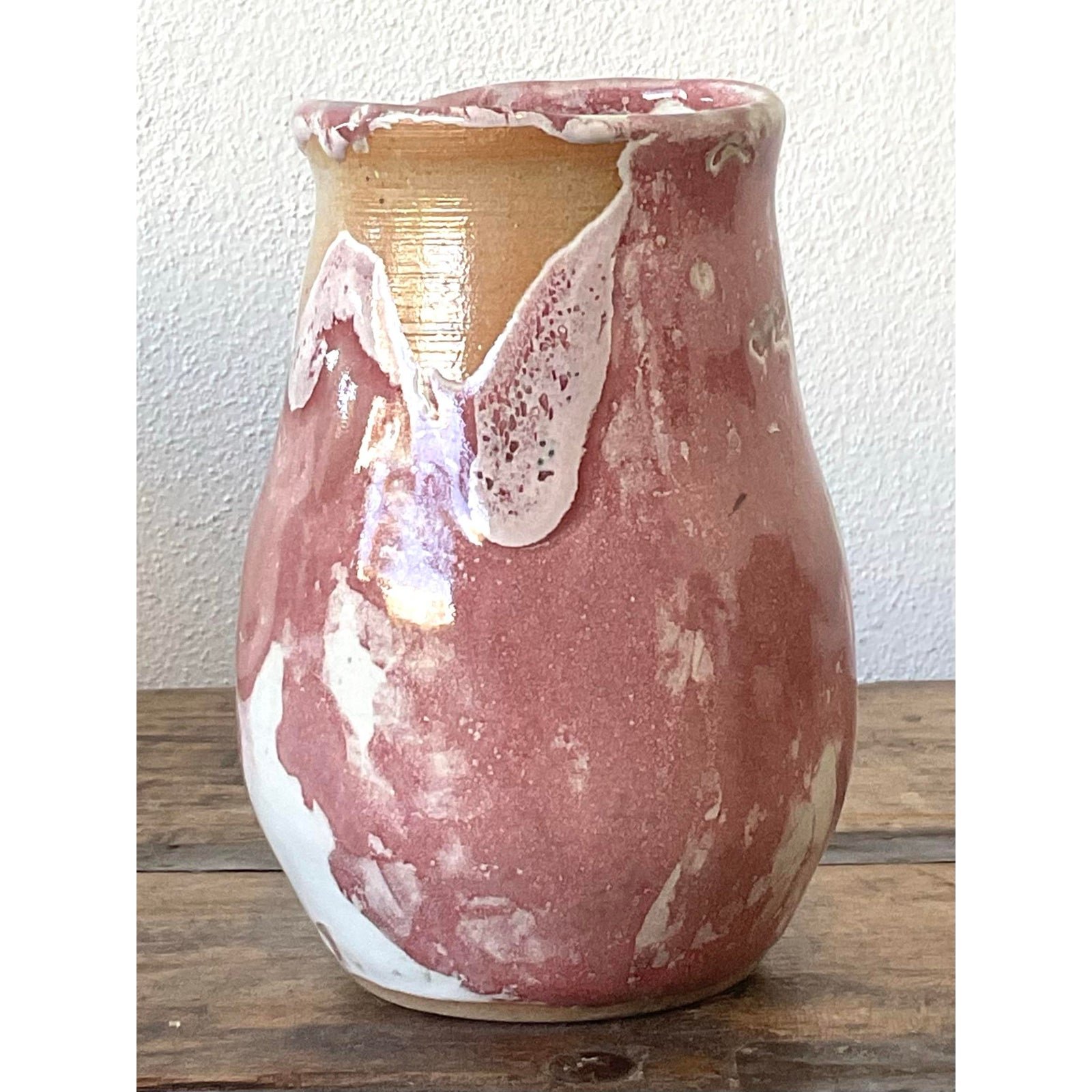 Vintage Original Studio Pottery Drip Glaze Vase - Stoneware, 3.25W x 5.5H - Detail view