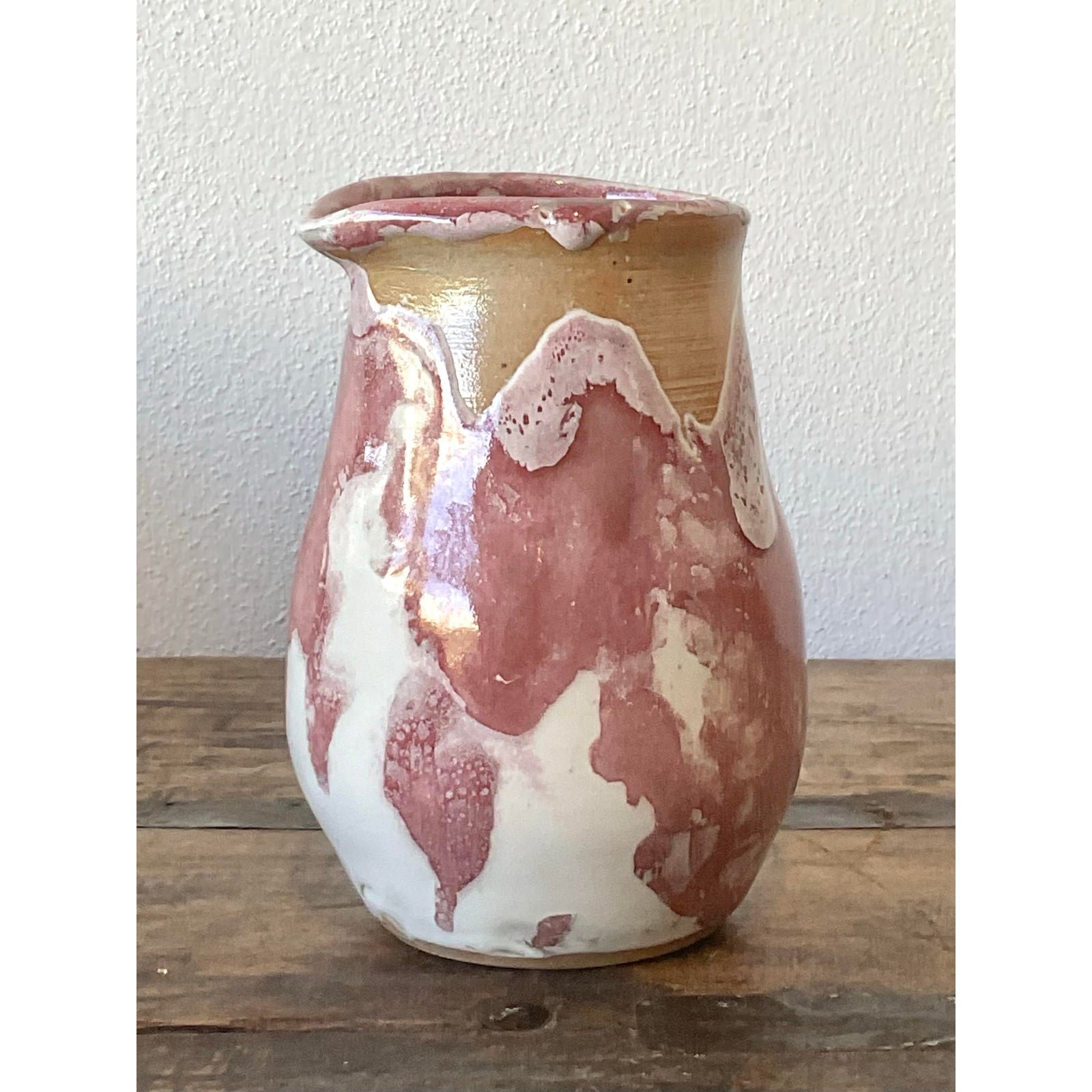Vintage Original Studio Pottery Drip Glaze Vase - Stoneware, 3.25W x 5.5H - Side view