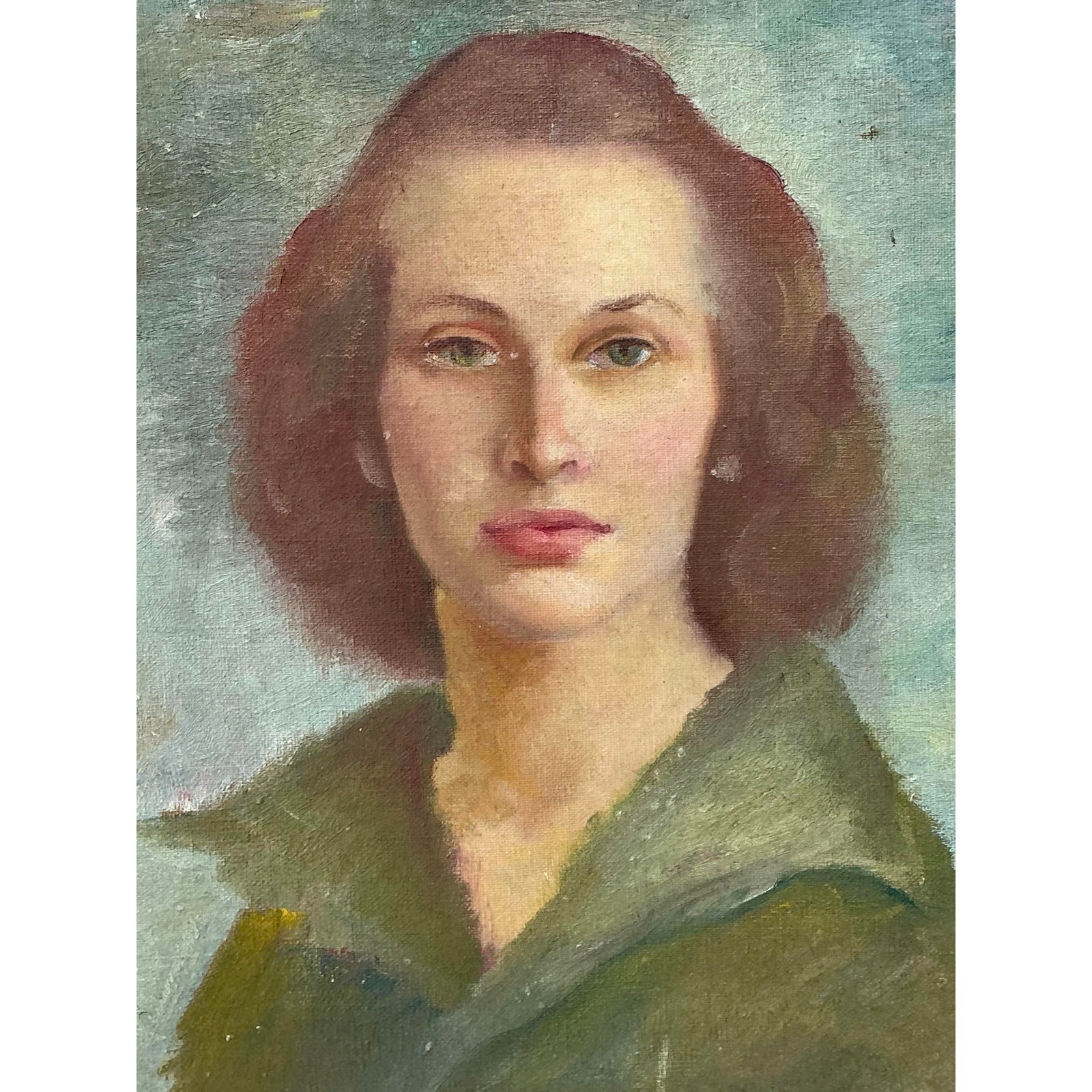 Vintage 1952 Original Oil Portrait on Board - Top view