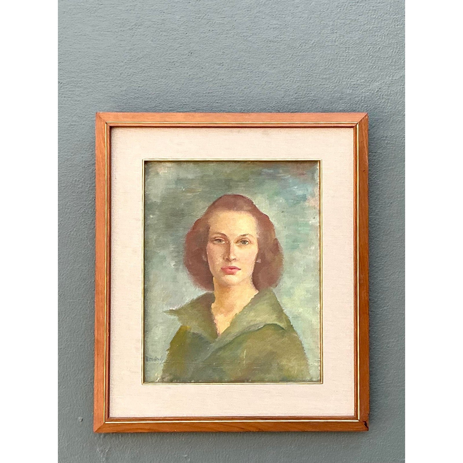 Vintage 1952 Original Oil Portrait on Board - Side view