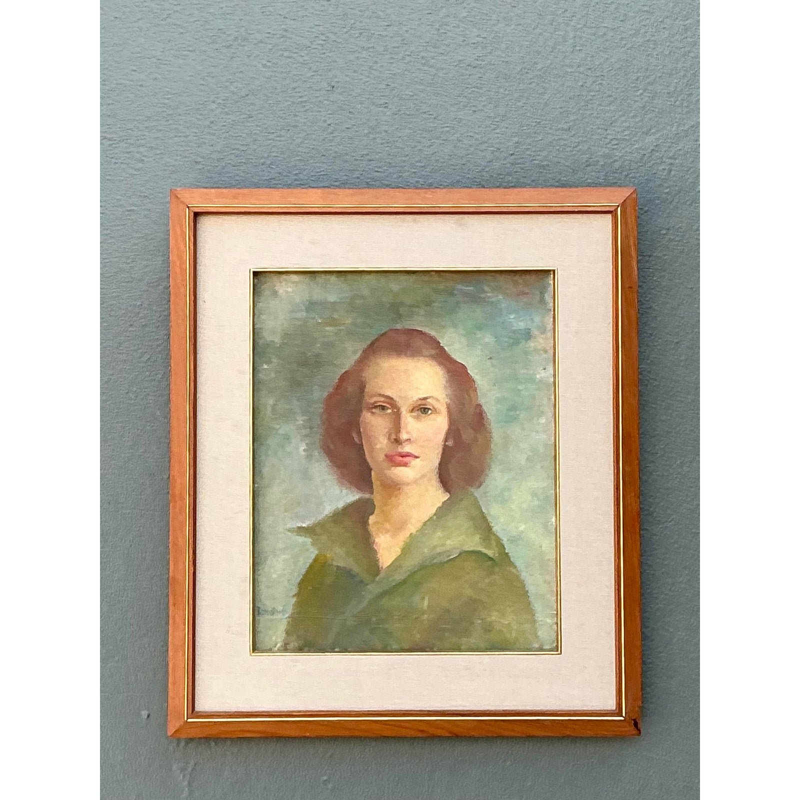 Vintage 1952 Original Oil Portrait on Board - Detail view