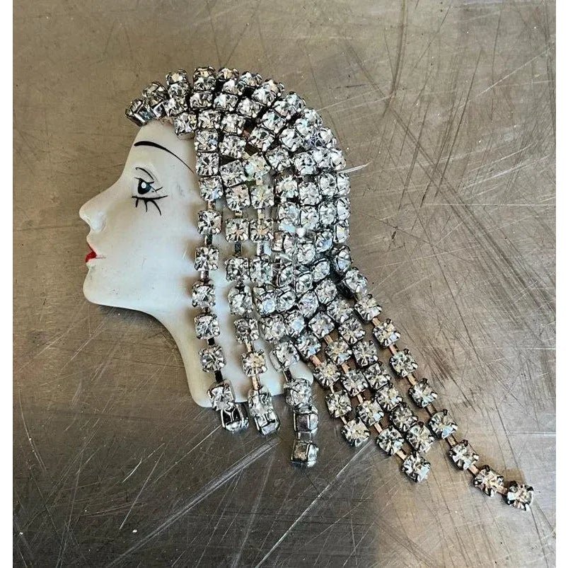 Vintage Art Deco Rhinestone Flapper Brooch - Back view