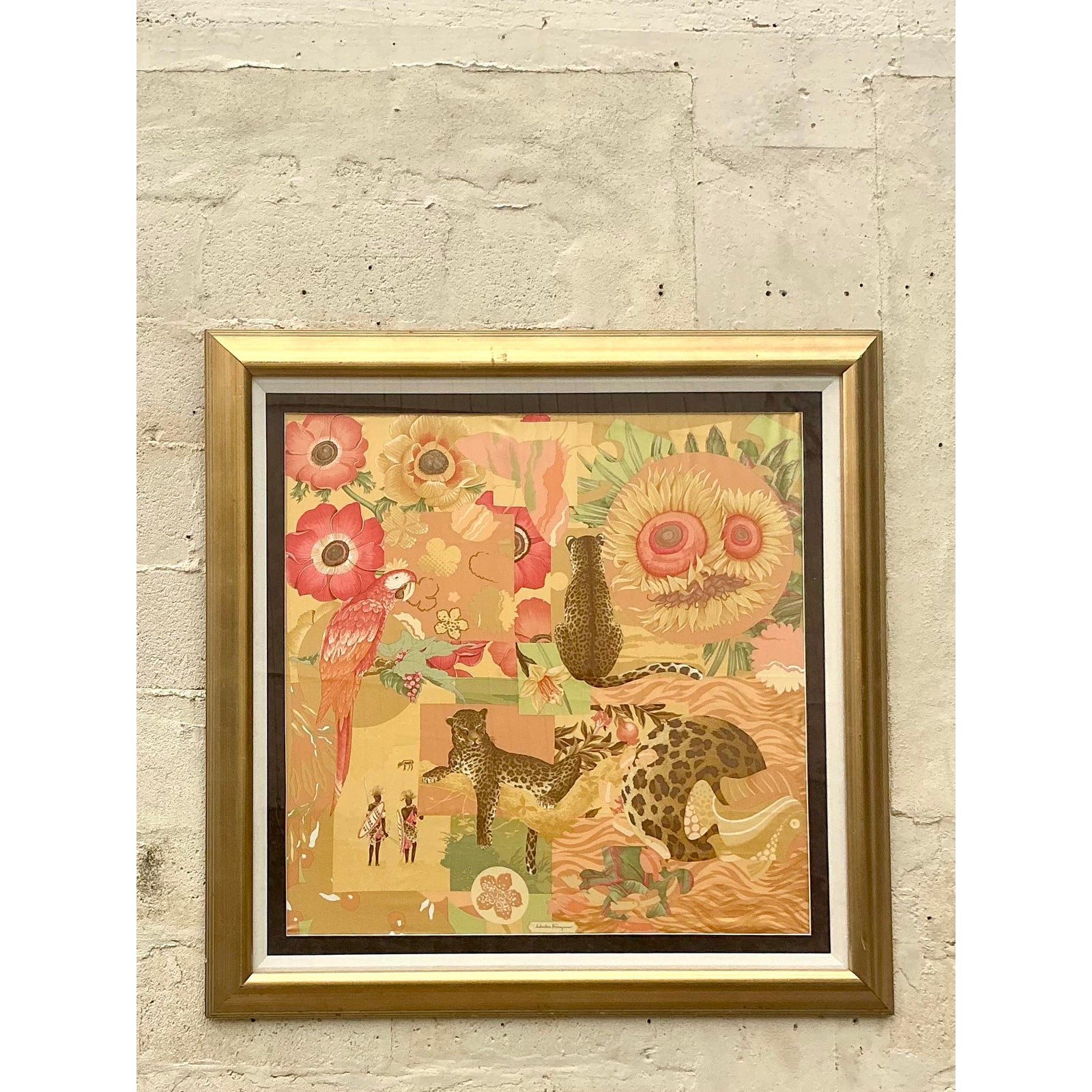 Vintage Italian Framed Salvatore Ferragamo Place Print Scarf - Detail view