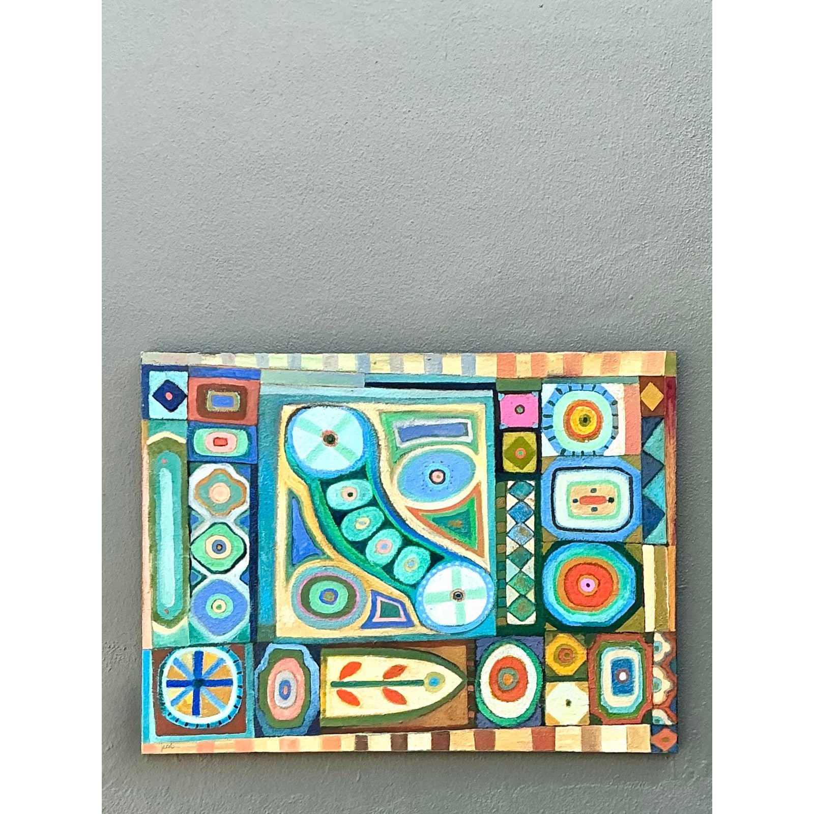 Vintage Original Abstract Oil Painting on Canvas - Canvas, 30.25W x 40H - Back view