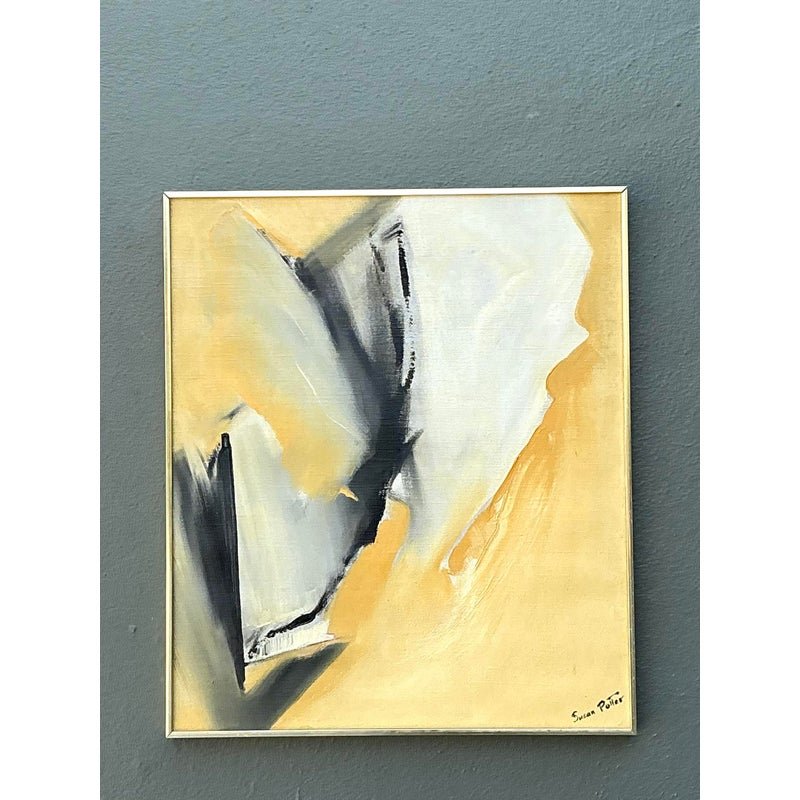Vintage Original Abstract Oil Painting on Canvas - Canvas, 24.25W x 28.25H - Detail view