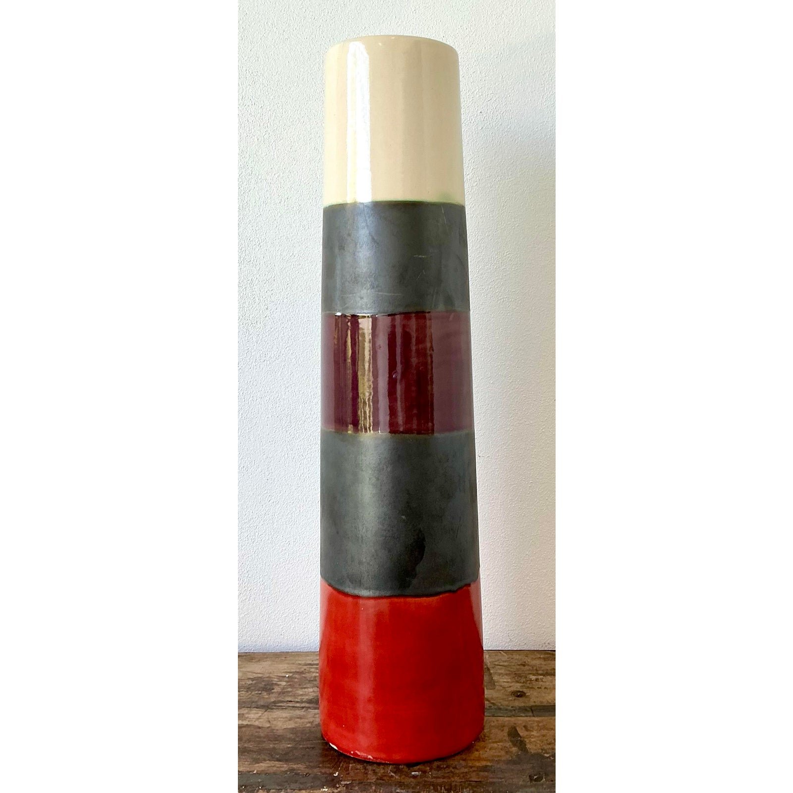 Vintage Original Studio Pottery Vase - Pottery, 5.25W x 25.5H - Top view