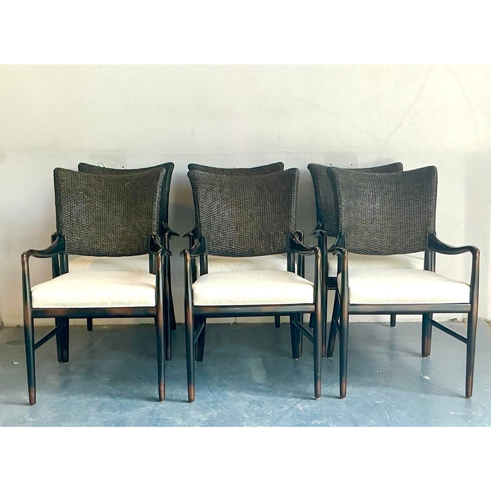 Vintage Boho Palecek “Catalina Cane” Arm Chairs - Set of 6 - Detail view