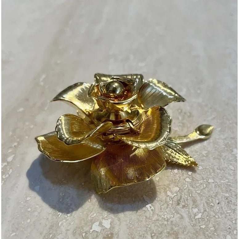 Vintage Warner Day & Night Gold Plated Floral Brooch - Side view