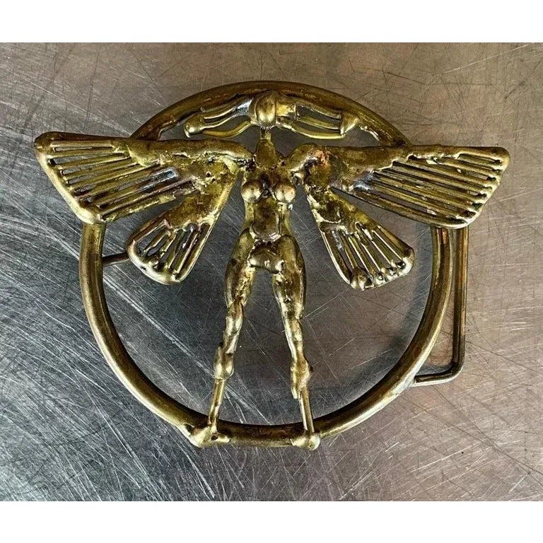 Vintage Mid Century Modern Belt Buckle Signed by Joseph Burlini - Detail view