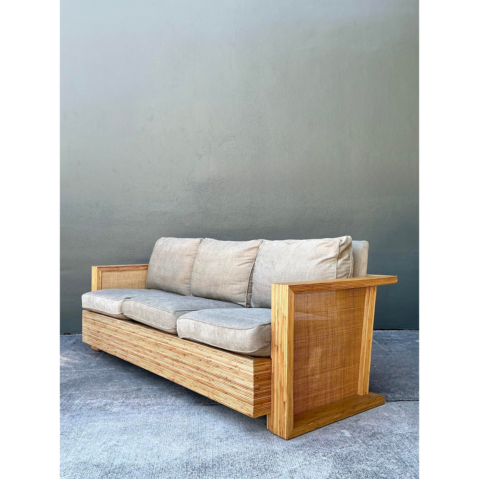Vintage Lane Pencil Reed and Cane Sofa - Side view