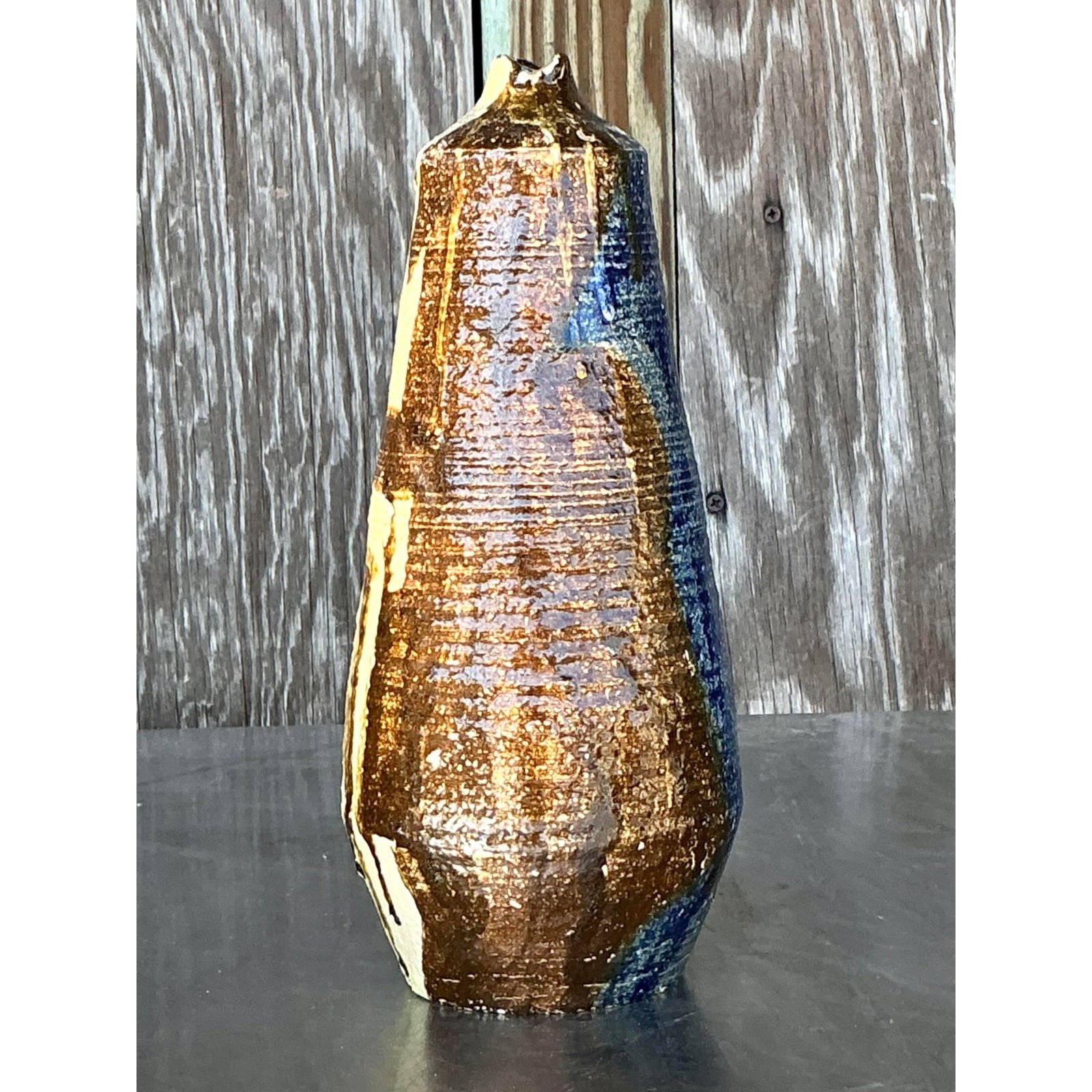 Vintage Boho Original Studio Pottery Vase - Pottery, 4.5W x 10.5H - Detail view