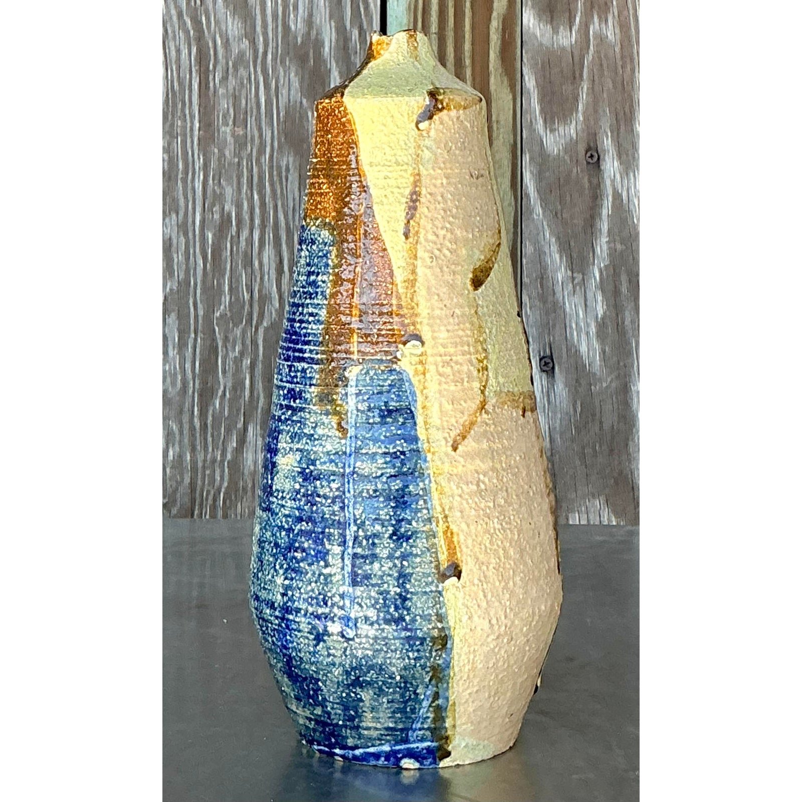 Vintage Boho Original Studio Pottery Vase - Pottery, 4.5W x 10.5H - Side view