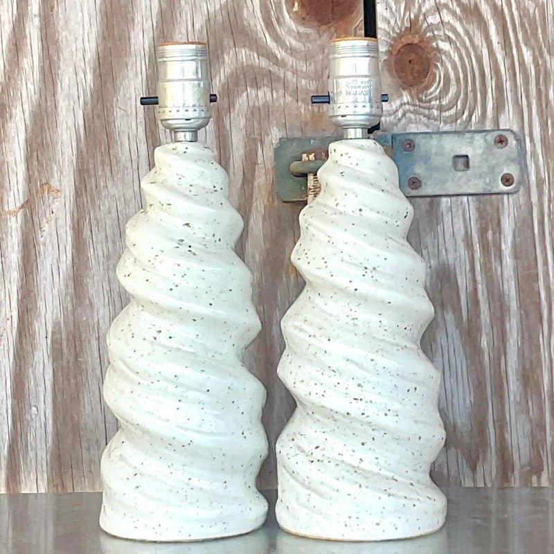 Vintage Glazed Ceramic Twist Table Lamps - a Pair - Detail view