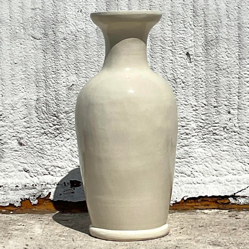 Vintage Boho Crackle Glaze Ceramic Floor Vase - Side view