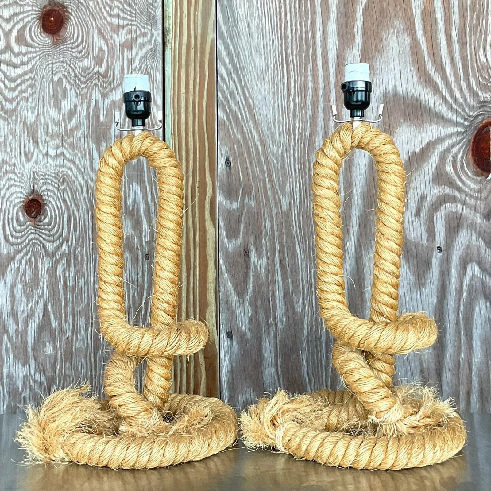 Vintage Boho Twisted Rope Table Lamps - a Pair - Top view