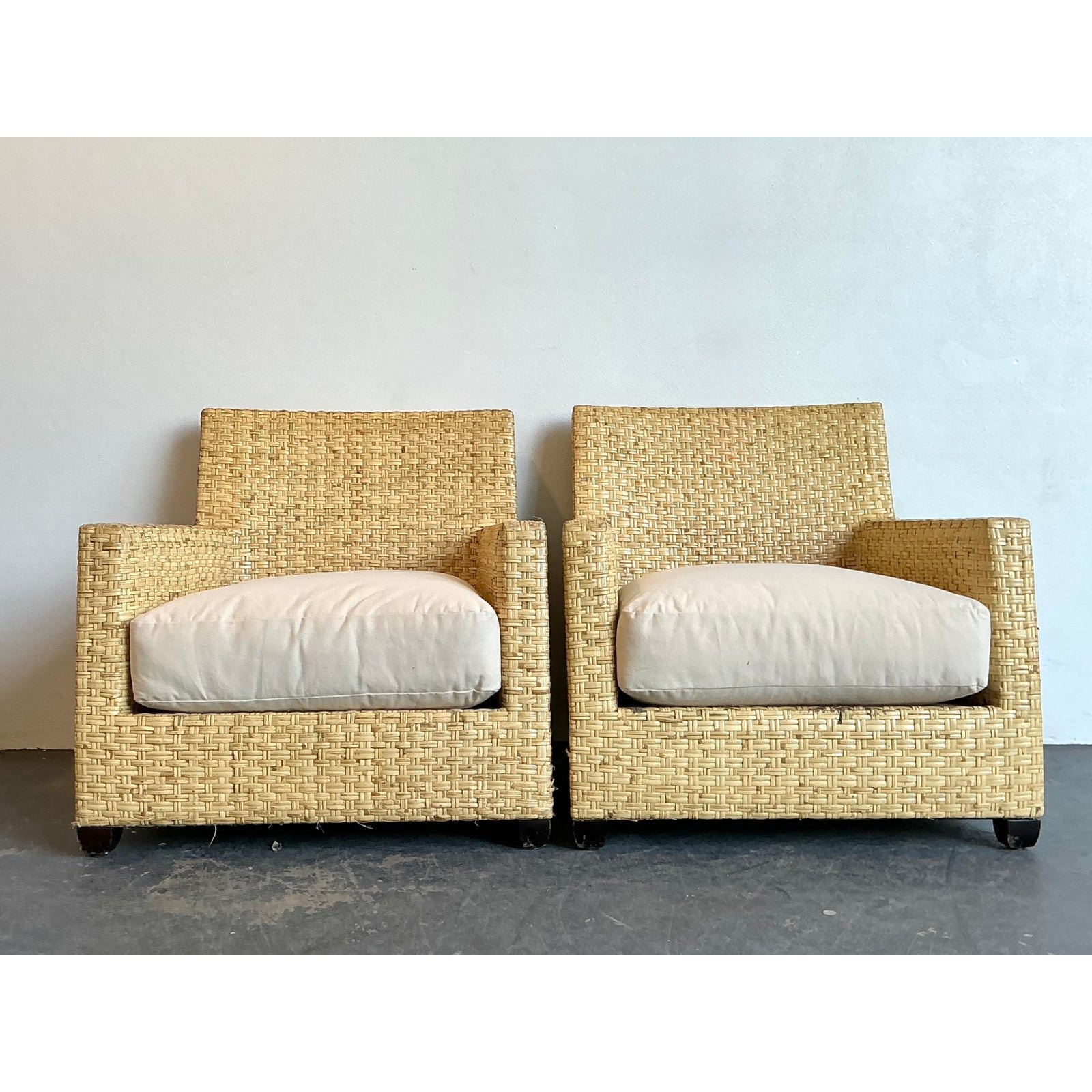 Vintage McGuire Woven Rattan Lounge Chairs - A Pair - Back view