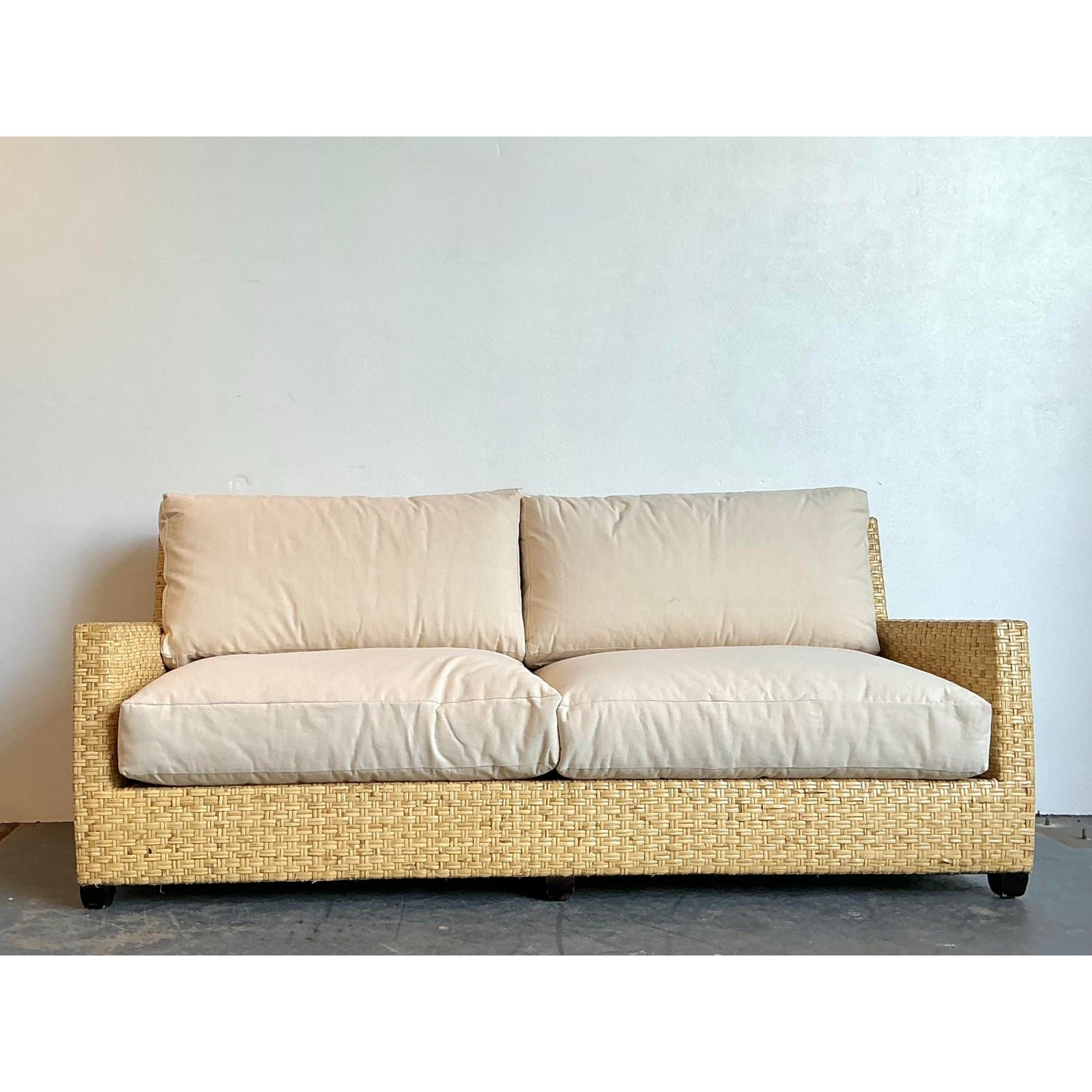Vintage McGuire Woven Rattan Sofa - Side view