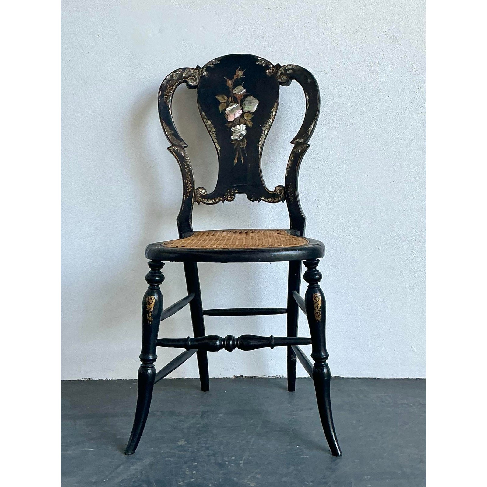 Vintage Paper Mache Inlay Chair - Shell, 17.5W x 33.25H - Side view