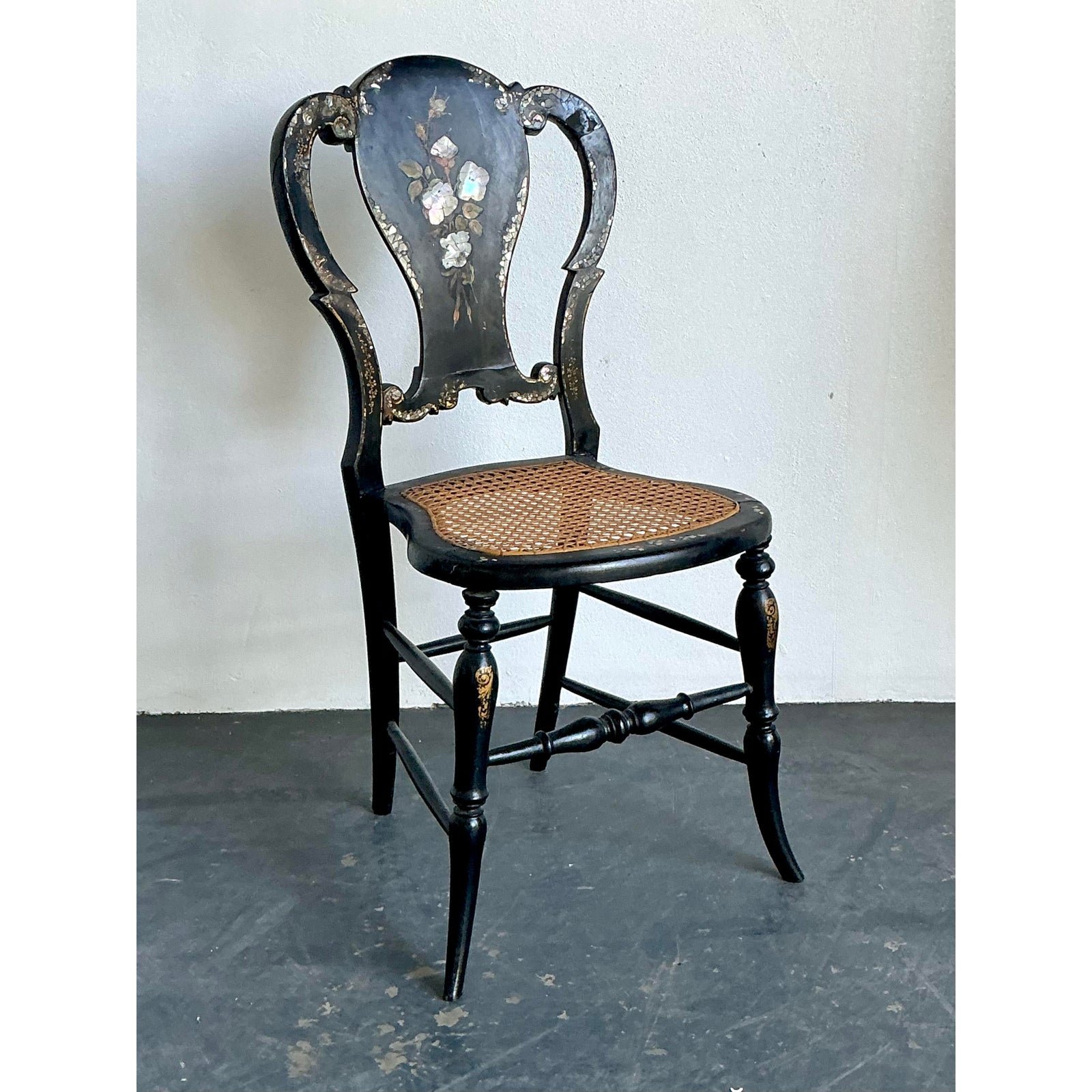 Vintage Paper Mache Inlay Chair - Shell, 17.5W x 33.25H - Detail view