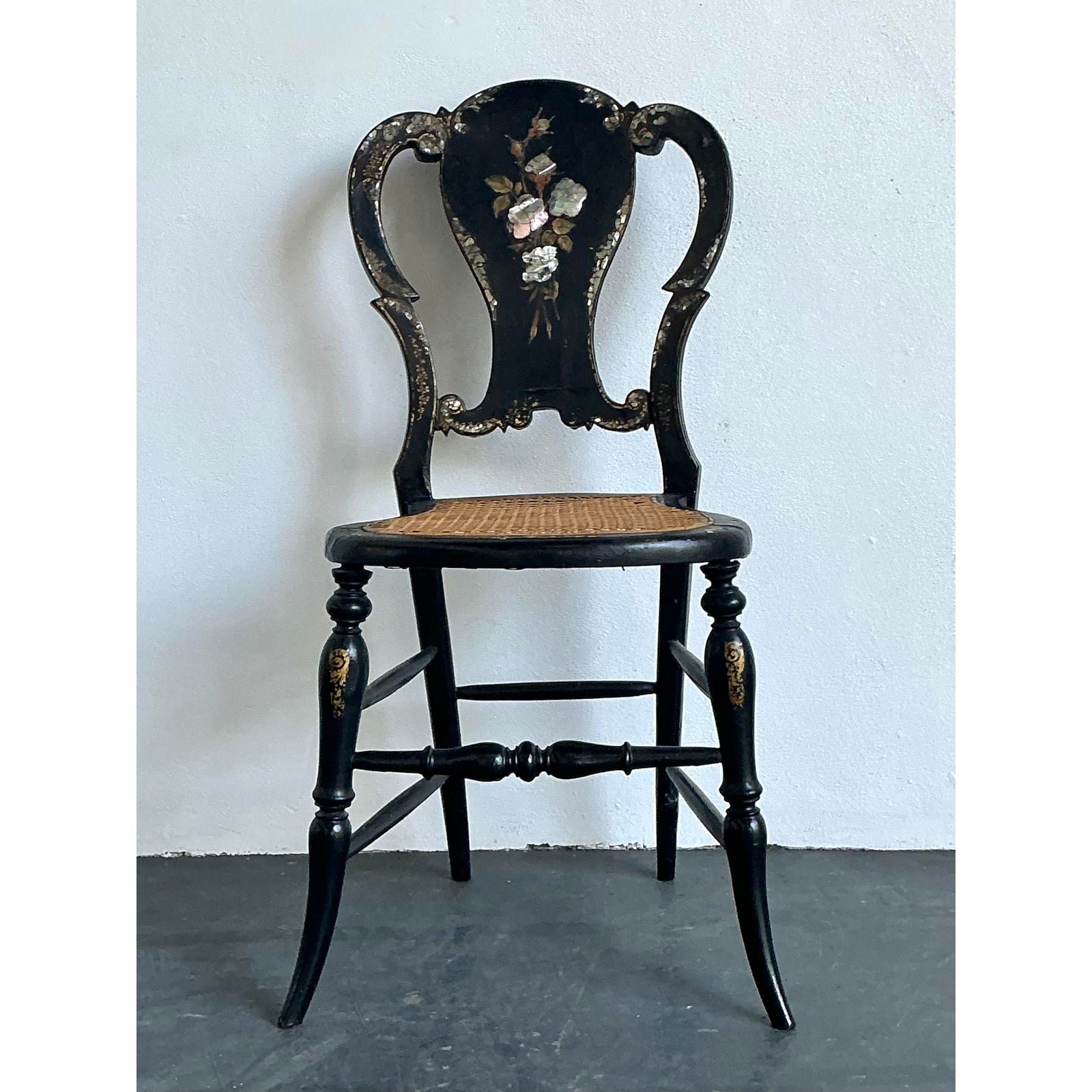 Vintage Paper Mache Inlay Chair - Shell, 17.5W x 33.25H - Back view