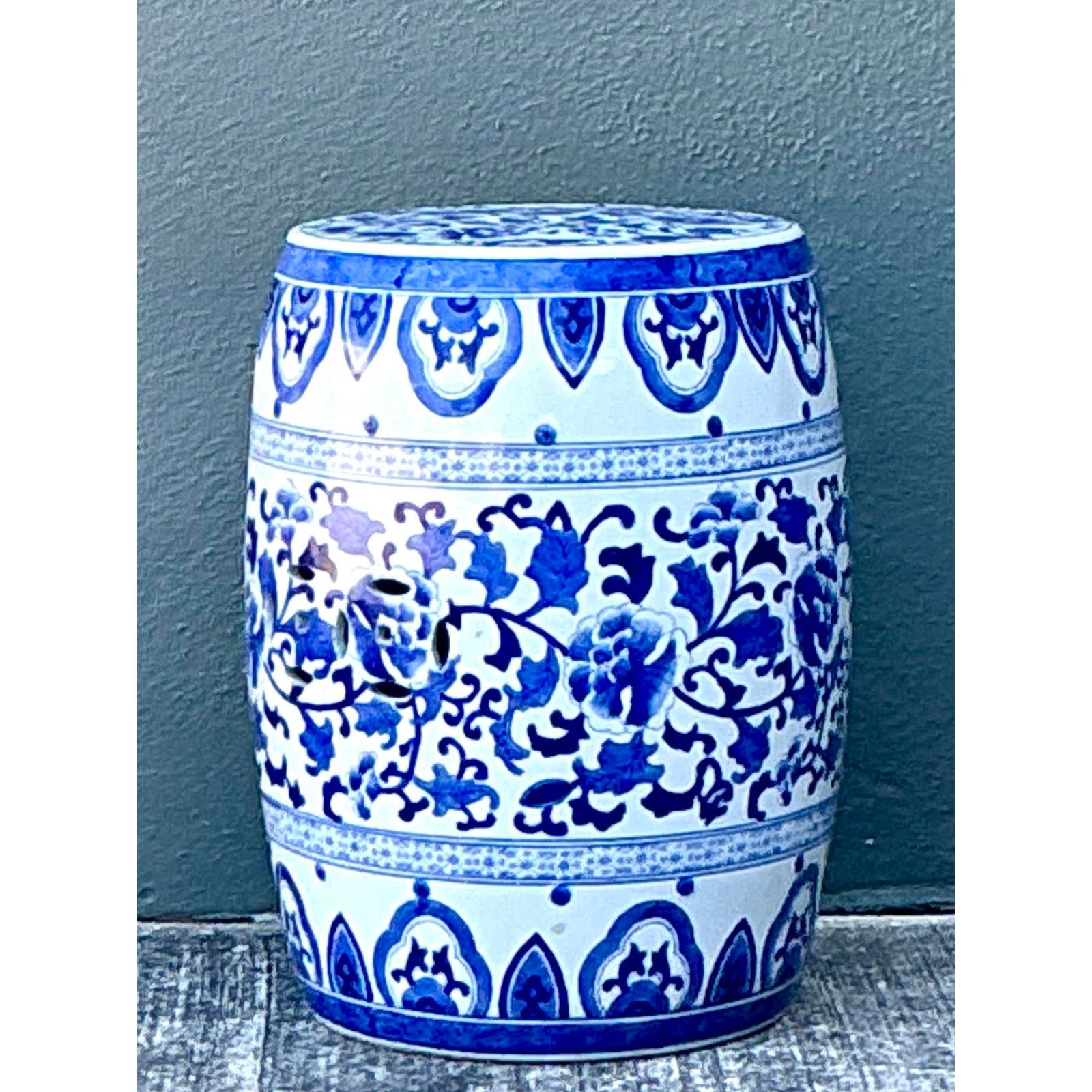 Vintage Asian Glazed Ceramic Garden Stool - Back view