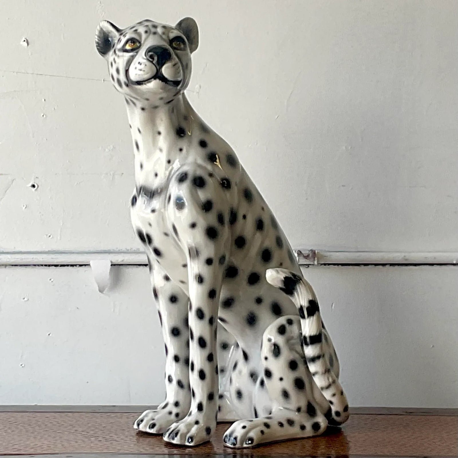 Vintage Boho Italian Glazed Ceramic Cheetah - Back view