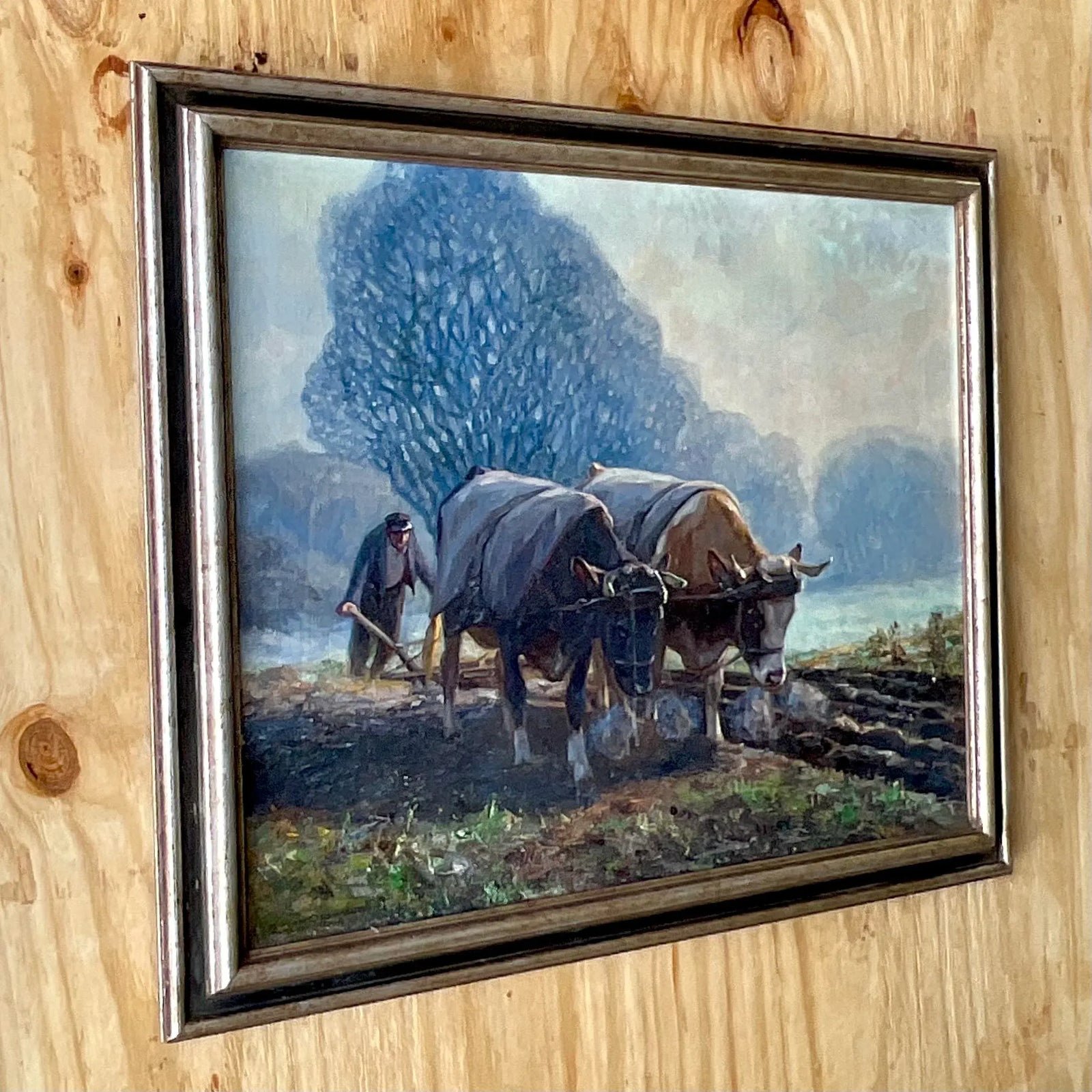 Vintage Boho Original Oil Pastoral Painting Signed Eugen Osswald - Top view