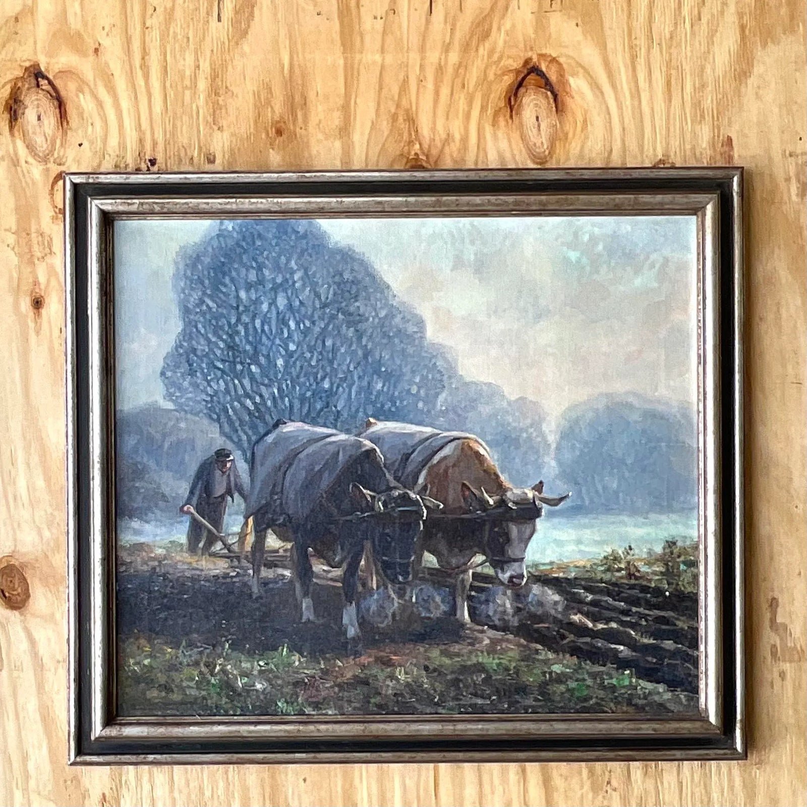Vintage Boho Original Oil Pastoral Painting Signed Eugen Osswald - Detail view