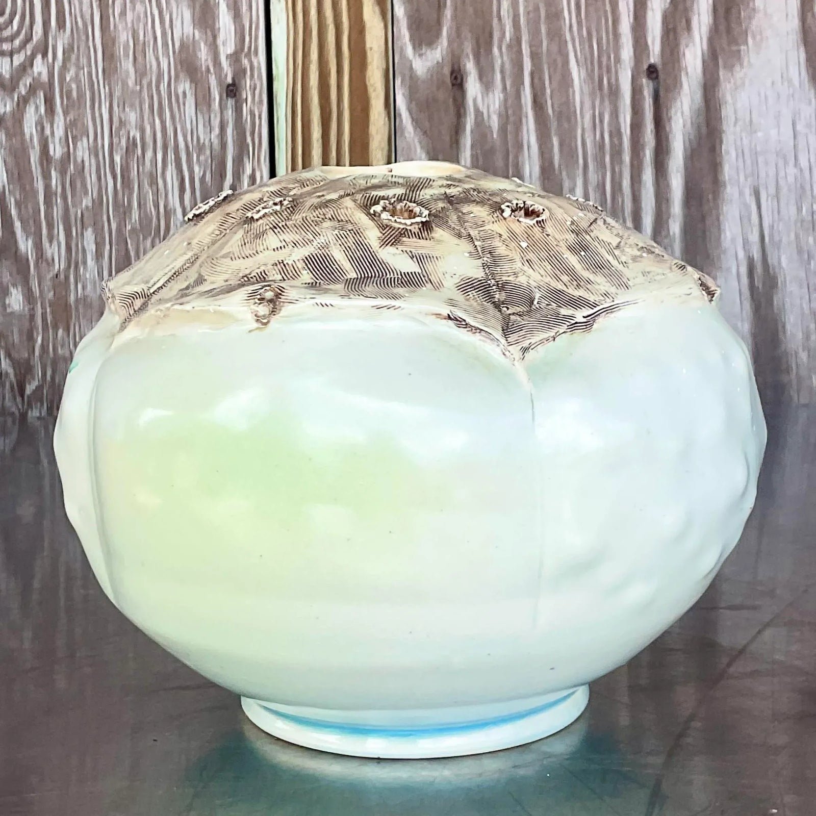 Vintage Boho Signed Studio Pottery Vase - Pottery, 7.5W x 7H - Back view