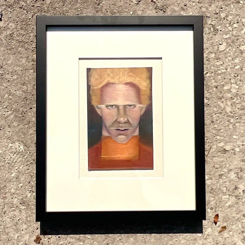 Vintage Boho Signed Original Oil Portrait on Board - Glass, 17.75W x 21.75H - Detail view