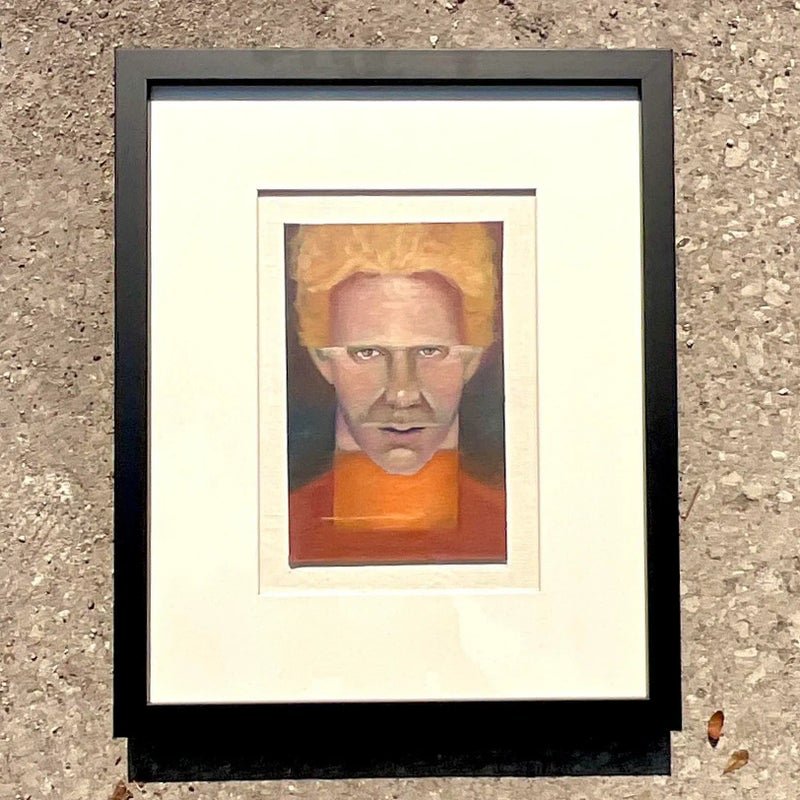 Vintage Boho Signed Original Oil Portrait on Board - Glass, 17.75W x 21.75H - Side view