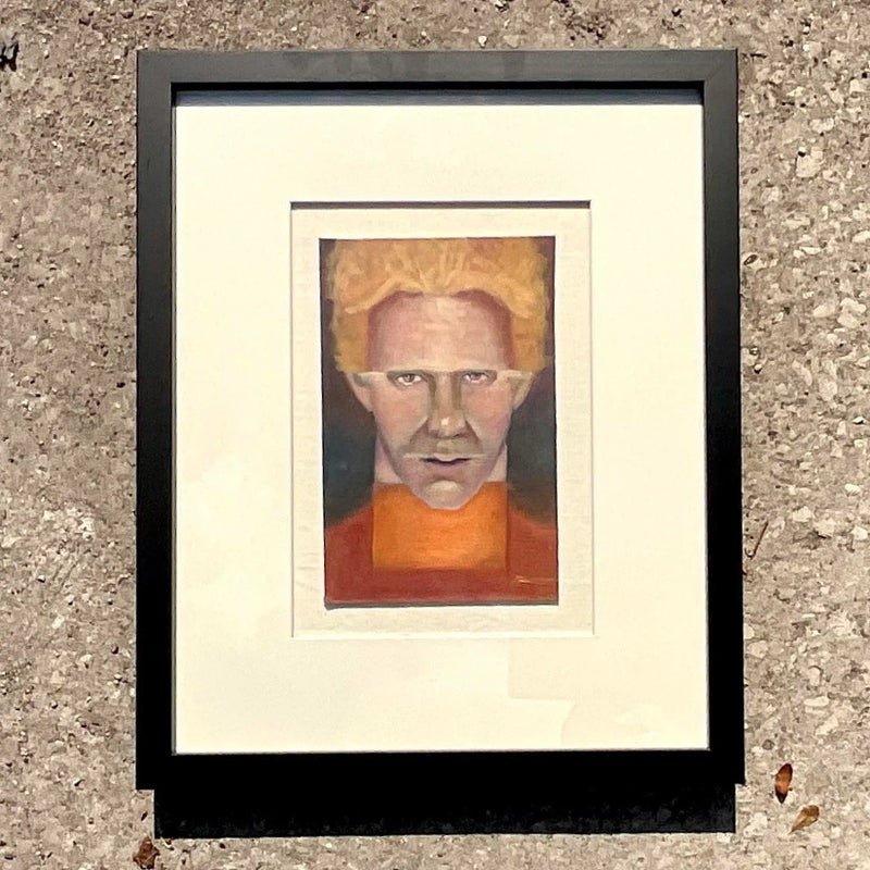 Vintage Boho Signed Original Oil Portrait on Board - Glass, 17.75W x 21.75H - Back view