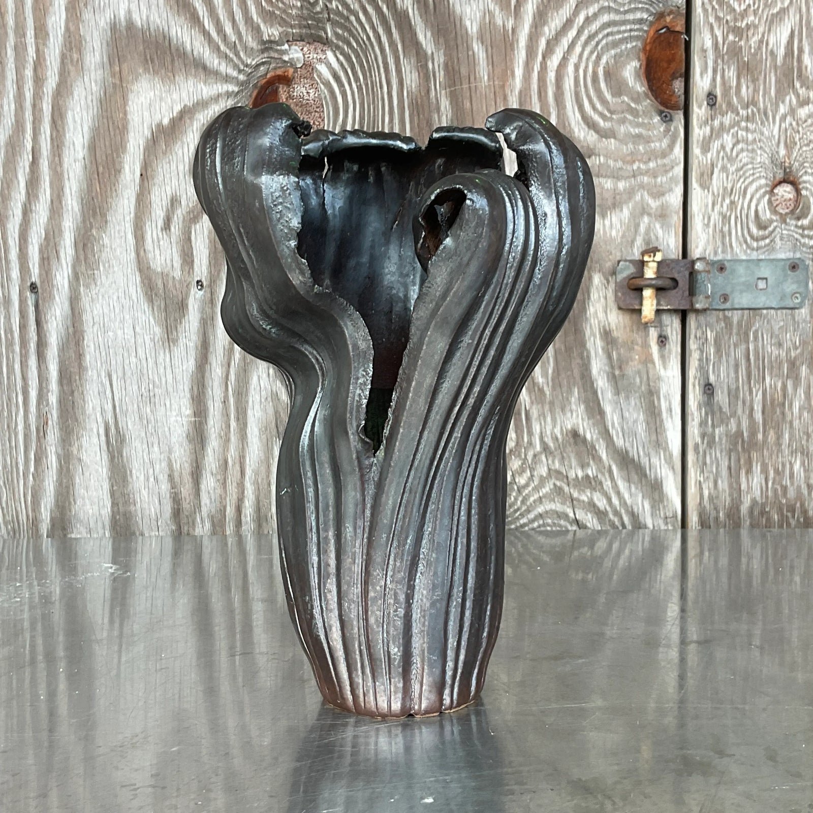 Vintage Boho Signed Studio Pottery Vase - Pottery, 7W x 12.25H - Detail view