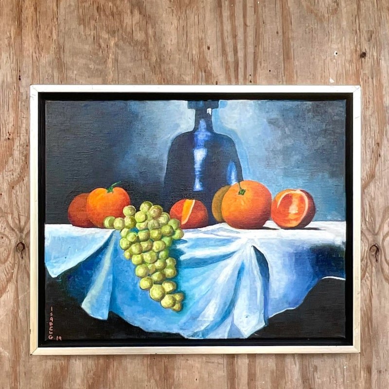 Vintage Boho Signed Original Oil Painting, Still Life on Canvas - Detail view