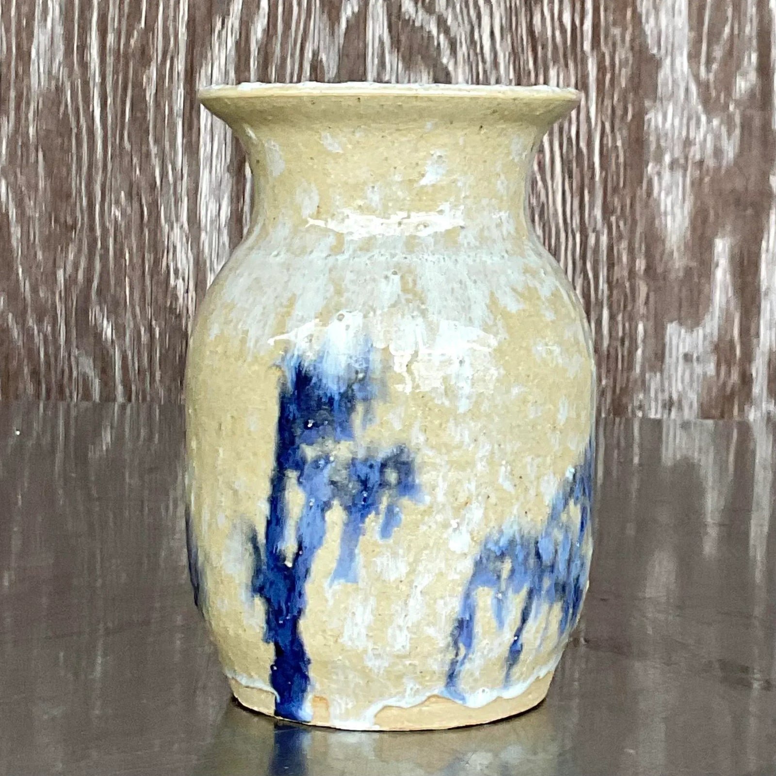Vintage Boho Signed Studio Pottery Vase - Pottery, 4W x 6.25H - Back view