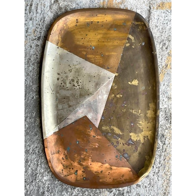 Vintage Boho Multi Metal Serving Tray - Detail view