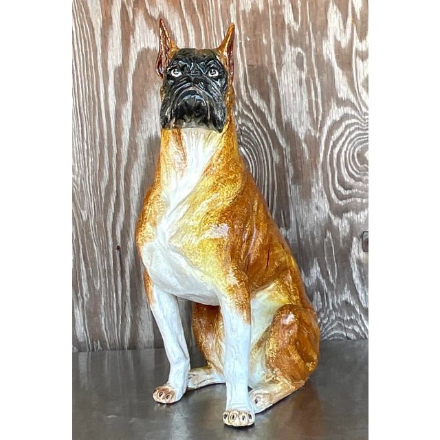 Vintage Boho Italian Glazed Ceramic Boxer - Side view