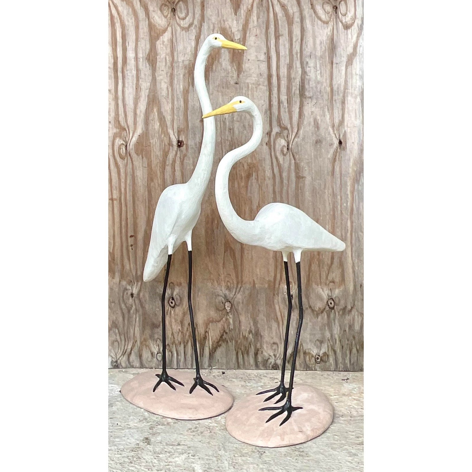 Vintage Boho Concrete Cranes - a Pair - Top view