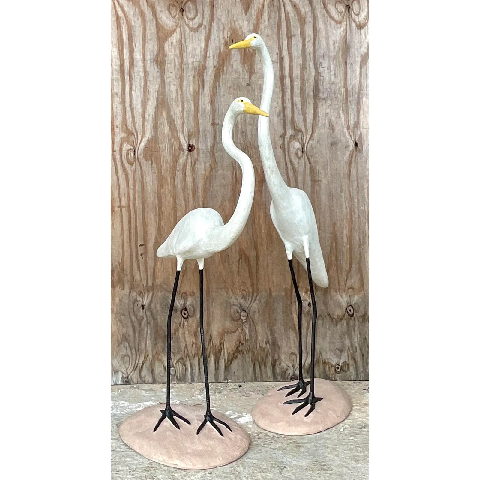 Vintage Boho Concrete Cranes - a Pair - Top view