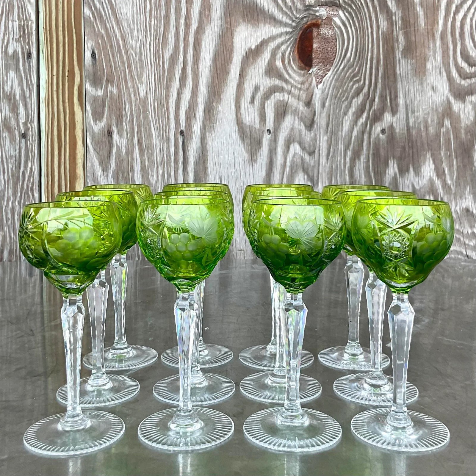 Vintage Regency Emerald Cut Crystal Wine Glasses - Set of 12 - Top view