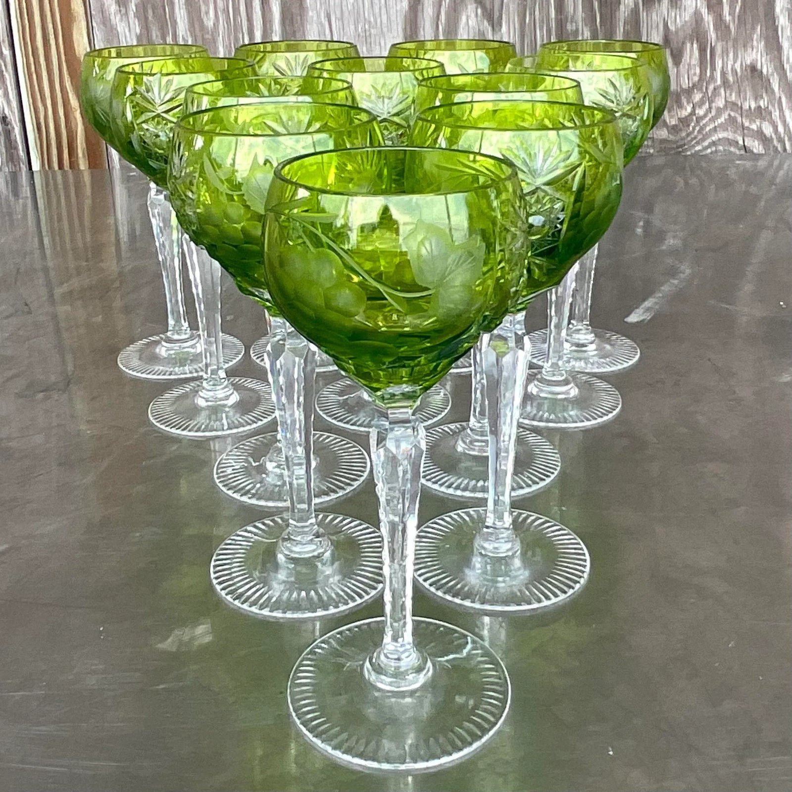 Vintage Regency Emerald Cut Crystal Wine Glasses - Set of 12 - Detail view
