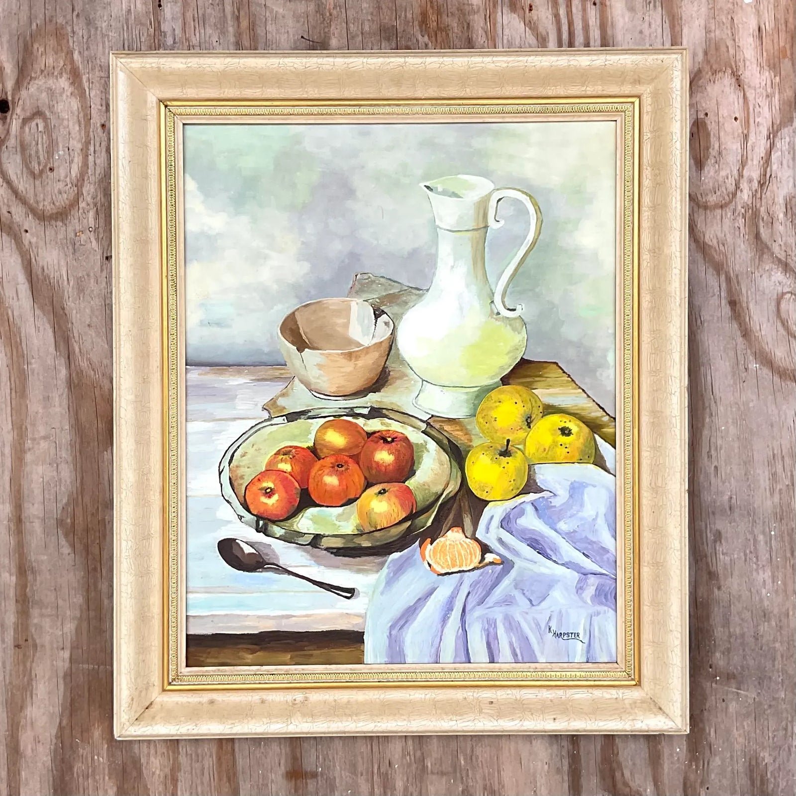 Vintage Realist Still Life Signed Original Oil Painting - Detail view