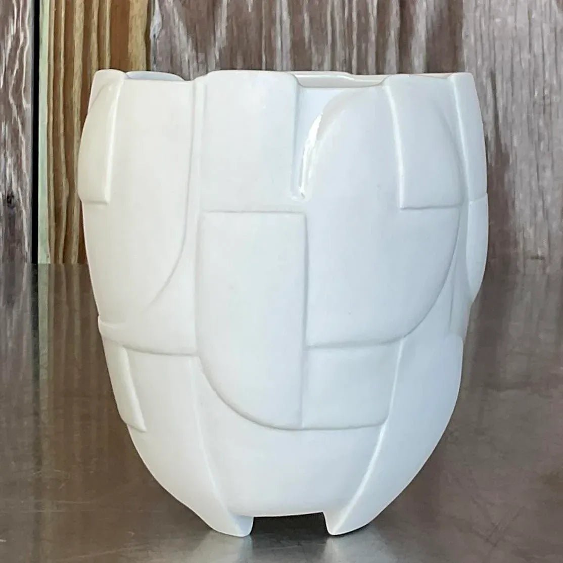 Vintage Boho Signed Studio Pottery Vase - Pottery, 5W x 5.75H - Back view